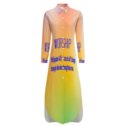CHRISTIAN WOMEN'S Button Neck Long Sleeve Shirt Dress WORSHIP