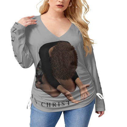 CHRISTIAN APPAREL Women’s V-neck T-shirt With Side Drawstring CWIC