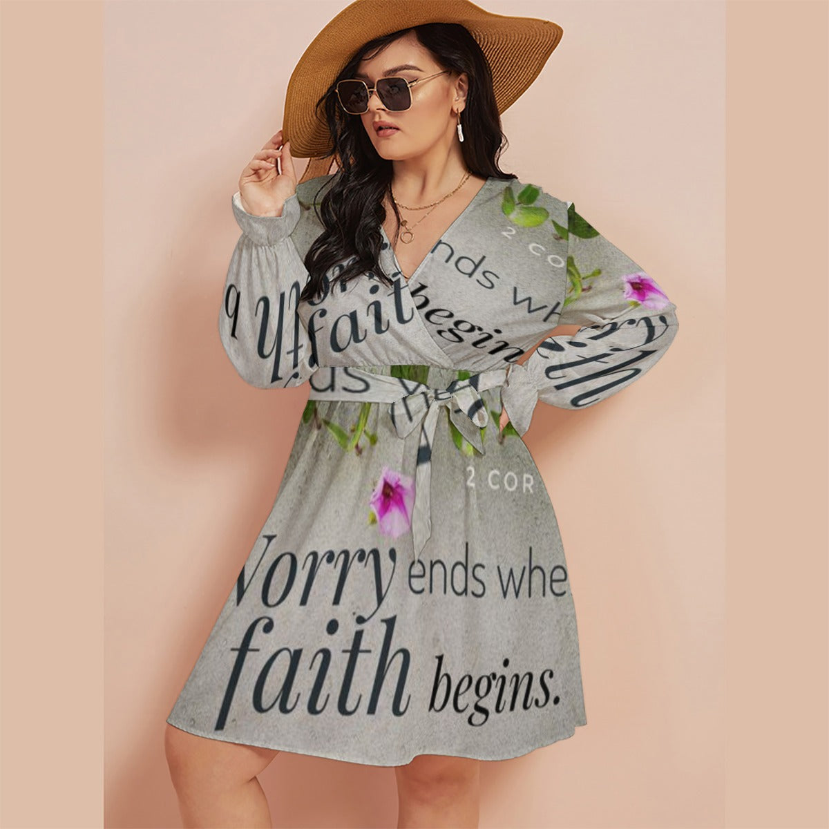 Women's V-neck Dress With Waistband(Plus Size) Faith