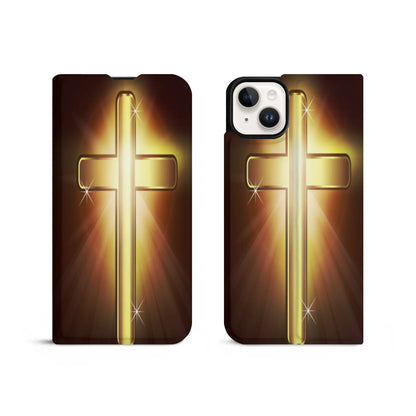 CHRISTIAN Phone14 Flip Case (Dual Camera)| PU -BRASS CROSS